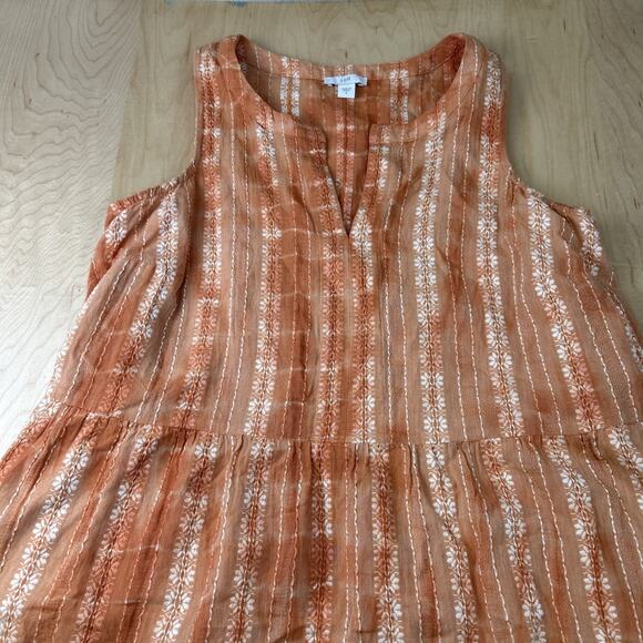 J.Jill Womens Small Sleeveless Tiered Dress Orange White Cotton Swing Dress GC - Picture 3 of 7